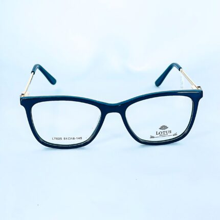 LOTUS FEMENINA - MARCO EN ACETATO DE COLOR NEGRO CON BRAZOS EN METAL DORADO.